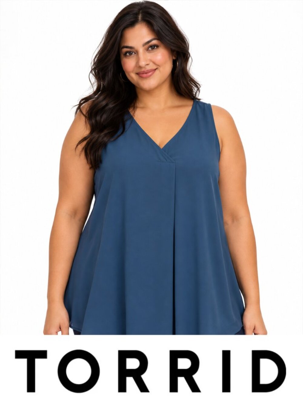 Torrid 2 (2X) Blue Semi-Sheer Sleeveless V-Neck Flowy Top